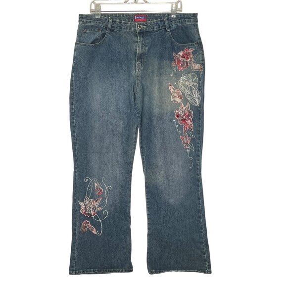 Westport 18W Denim Jean Embroidered Floral Straight Leg Y2K Stretch Relaxed - Picture 1 of 14